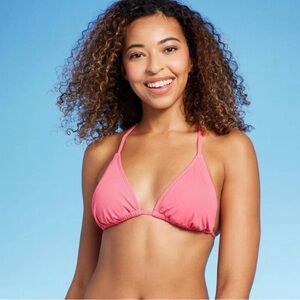 Shade & Shore Pink Ribbed Triangle Bikini Top Size Large